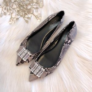MICHAEL MICHAEL KORS Embellished Jewel Snake Skin Leather Pointed Toe Flats